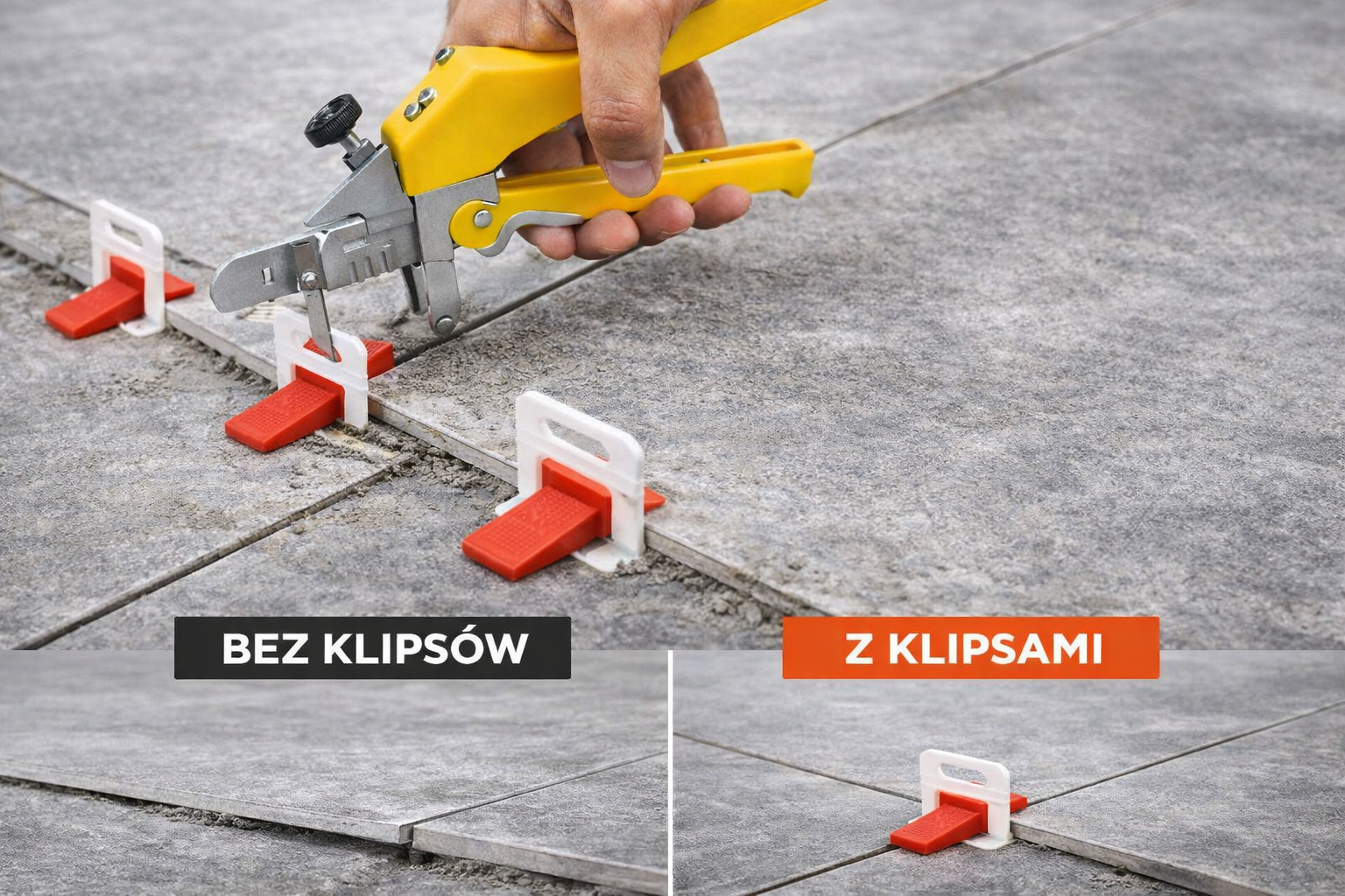 Systemy poziomowania płytek — klipsy, kliny i nakrętki